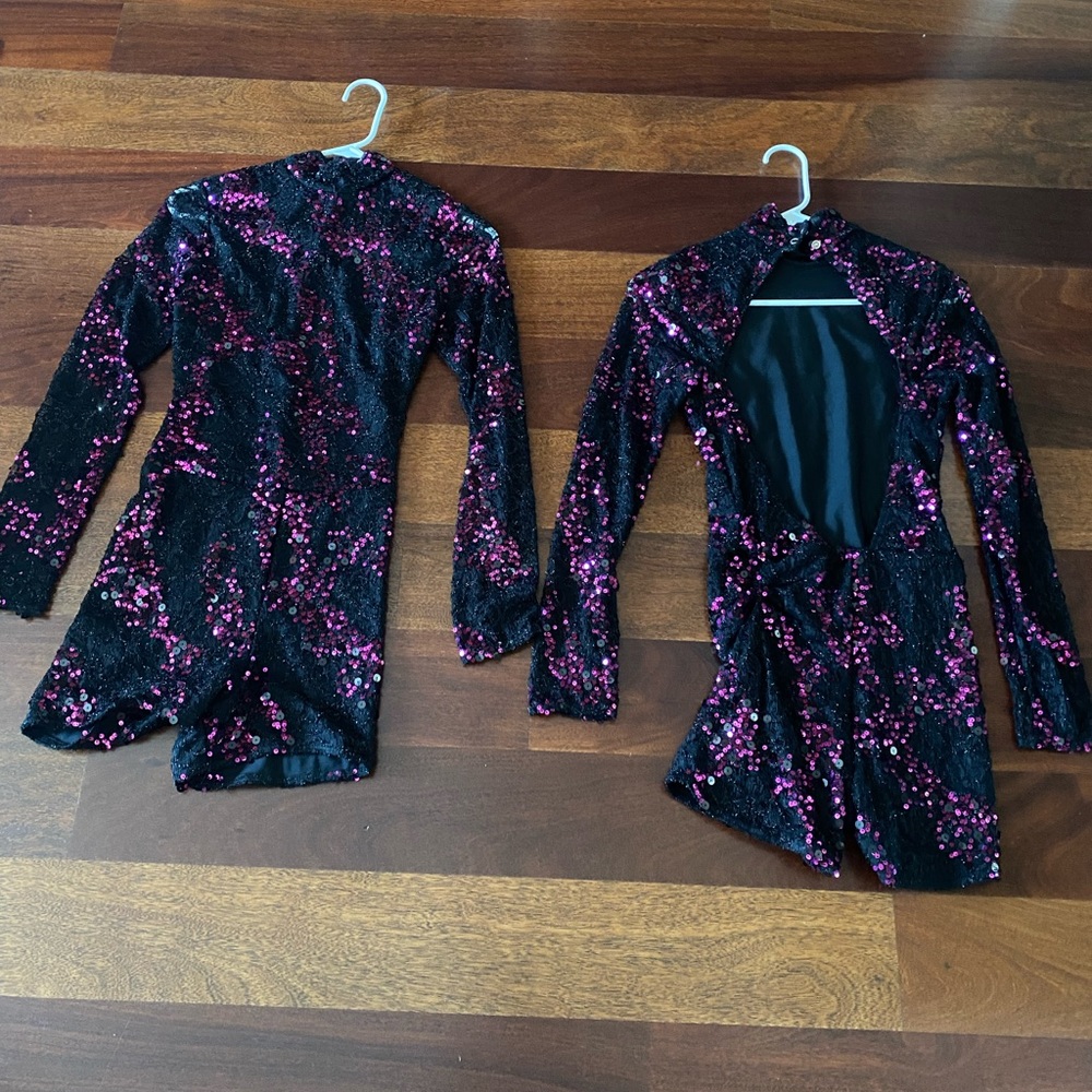 long sleeve purple and black jazz sparkly costume
